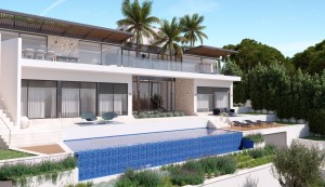 Newly built modern villa with sea view roof terrace in Camp de Mar, Andratx