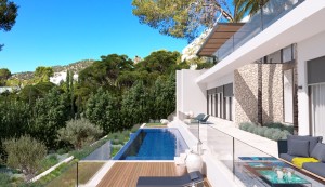 Newly built modern villa with sea view roof terrace in Camp de Mar, Andratx