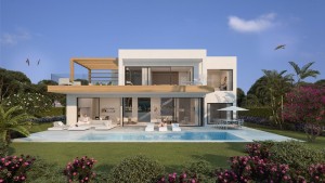 New 3- 4  bedroom contemporary villa designed by award winning team, for sale in Atalaya, Estepona with private pool and sea views